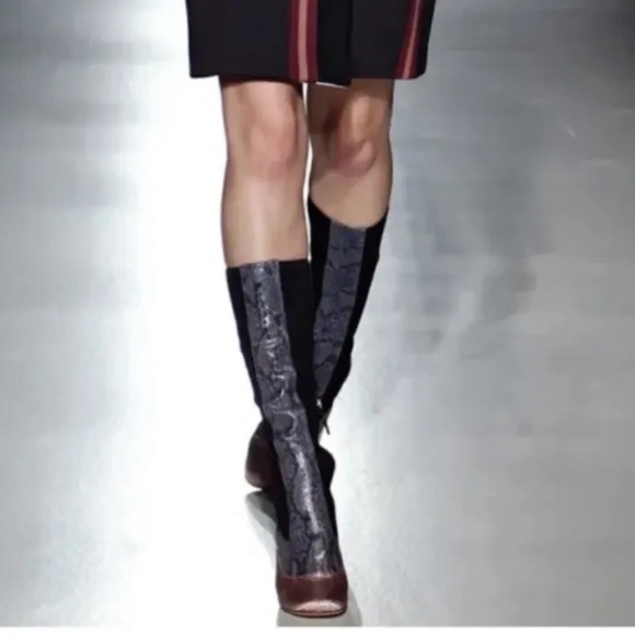 Prada Mary Jane Black Suede Grey Python Copper Metallic Boots Size 38 Rare New - Picture 5 of 10